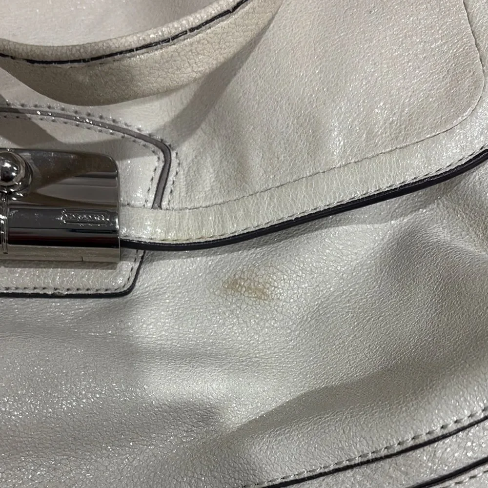 Coach Kristin Shimmery Ivory Leather East West Satchel Hobo Bag - Picture 6 of 6